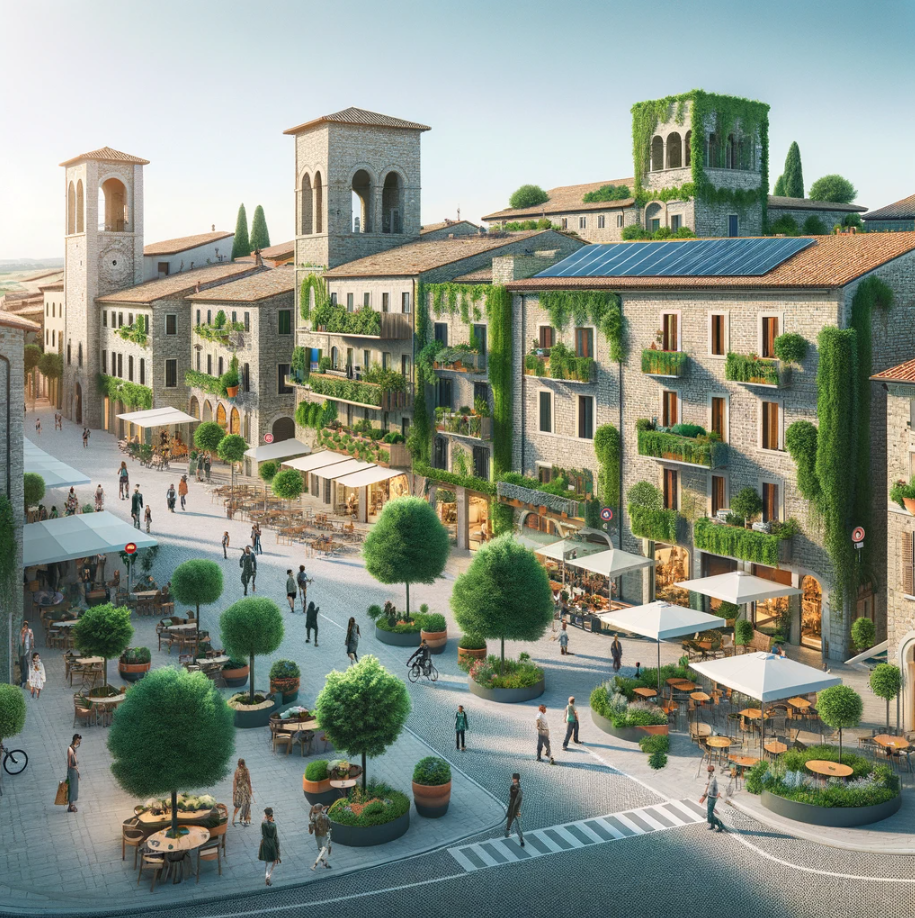 Un paese italiano esempio sviluppato considerando i temi dell'architettura virtuosa